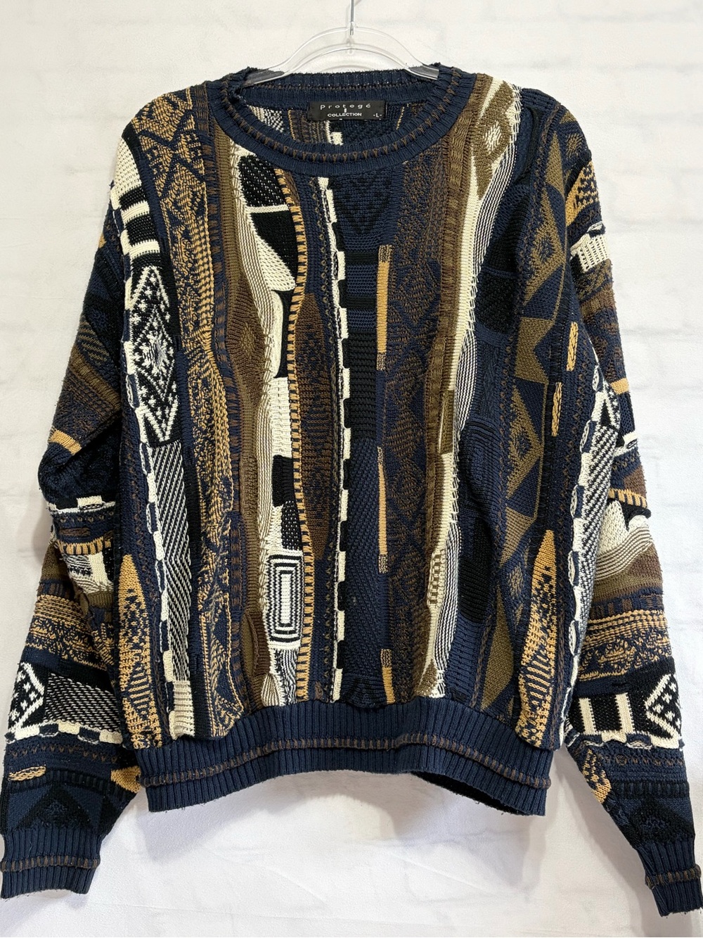 Vintage 90s Protege Collection 3D Textured Knit Sweater Men’s L Coogi Style USA